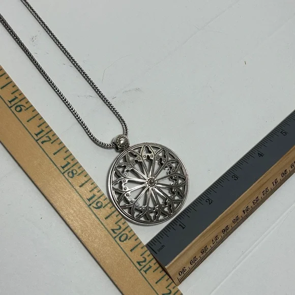 Brighton Capella Long Necklace Silver Plated 2"D Medallion Thick Chain